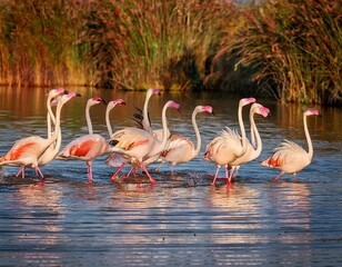 flamboyance flamingos standing in water