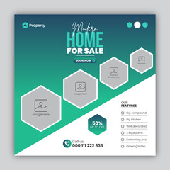 Modern real estate social media post design template or property for sale web banner design template