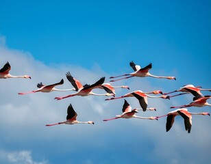 Fototapeta premium Flock of birds seagulls pelicans and flamingos migrating