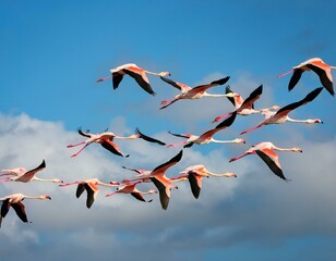 Flock of birds seagulls pelicans and flamingos migrating