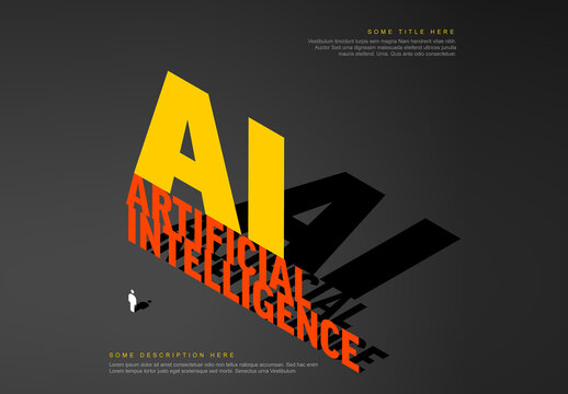 Ai artificial intelligence dark concept illustration social media banner header template with shadows