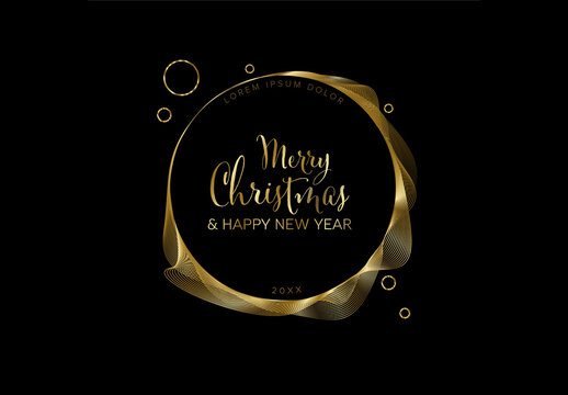 Christmas card with minimalistic golden sphere decoration 