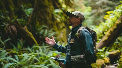 Experienced park rangers guiding educational tours in a dense, vibrant jungle