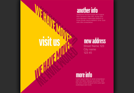 We have moved minimalistic flyer template with pink and yellow text on the straight path