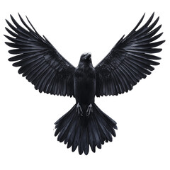 Fototapeta premium Dark feathered bird in flight with wide wings