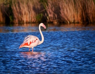 Fototapeta premium two flamingos are resting in the water