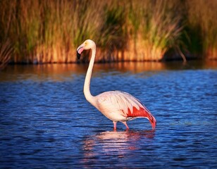 two flamingos are resting in the water