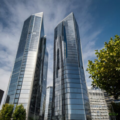 Fototapeta premium Modern Skyscrapers Against a Blue Sky