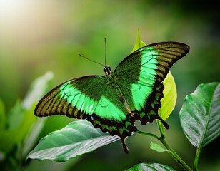 Obraz premium Butterfly Green swallowtail butterfly, Papilio palinurus in a rainforest