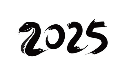 2025 Year of the Snake Brush Calligraphy Vector Illustration	
