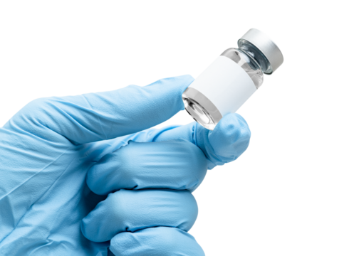 Png injection glass bottle in scientist's hand mockup