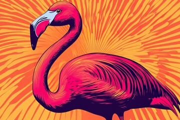 Naklejka premium Vibrant Stylized Cartoon Flamingo Illustration with Bold Lines and Smooth Curves