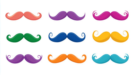 set of colorful mustache on white background