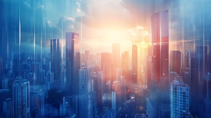 Modern skyscrapers in the city at sunset. Business concept