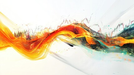 An artistic representation of quantum entanglement with financial implications, featuring swirling energy patterns and stock market indicators.