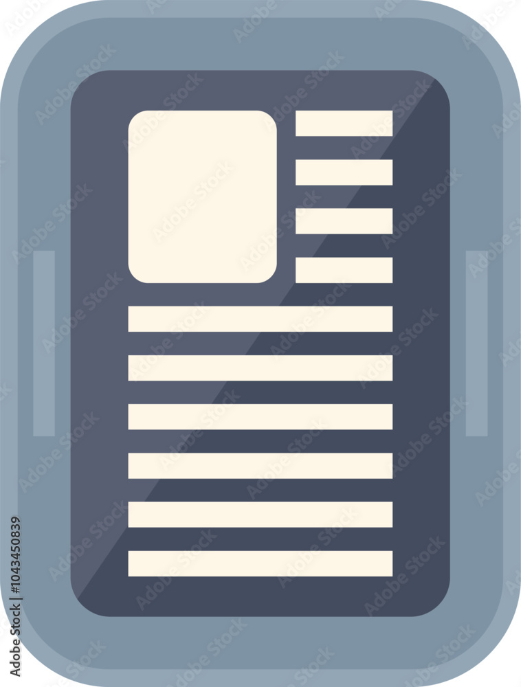 Poster electronic book reader displaying stylized text and image on screen in flat style