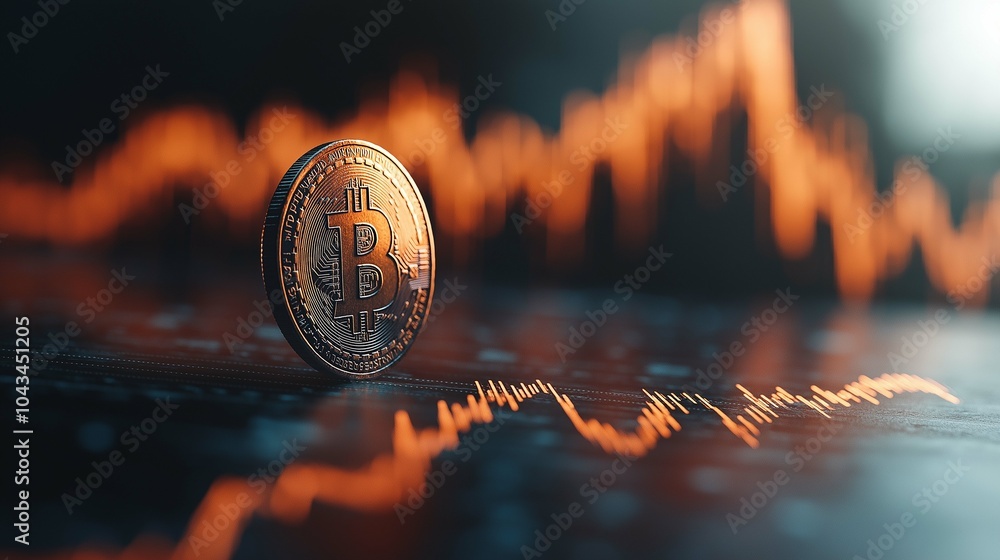 Poster rising coin chart with bitcoin and financial data