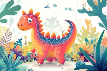 Playful Dinosaur Illustration with Spiky Back and Vibrant Colors