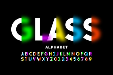 Glass. Blurry style font, typography design, alphabet letters and numbers vector illustration © piai