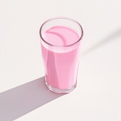A refreshing glass of pink beverage with a smooth texture, captured with soft shadows on a white background, ideal for summer themes.