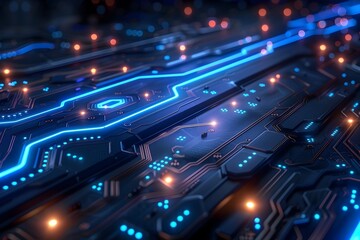 Vibrant Neon Circuit Abstract Technology Backdrop with Glowing Futuristic Digital Patterns