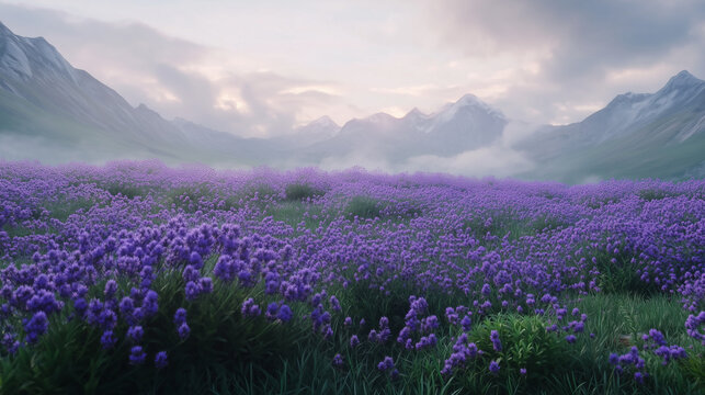 Champ de fleurs dans les nuages