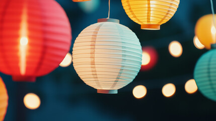 Fototapeta premium Vibrant lanterns illuminating celebrations a festive display of color and light in a magical night setting