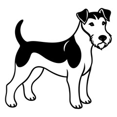 Fototapeta premium fox terrier dog full body icon. Black and white logo, dog silhouette, engraving style. Pet character. Vector illustration