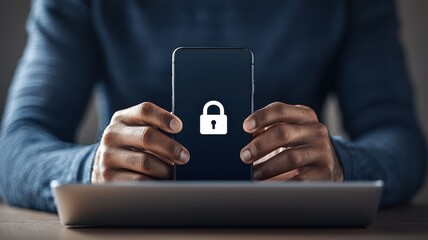 Person holding smartphone with a lock symbol on screen, indicating security.