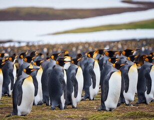 Obraz premium Cute penguins, seals, sea lions and elephant seals are lounging together in Antarctica