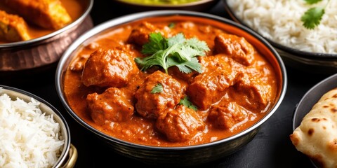 Delicious chicken curry served with fragrant basmati rice in an inviting dining setting