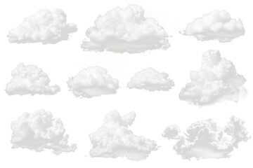 Various cloud shapes against a transparent background
