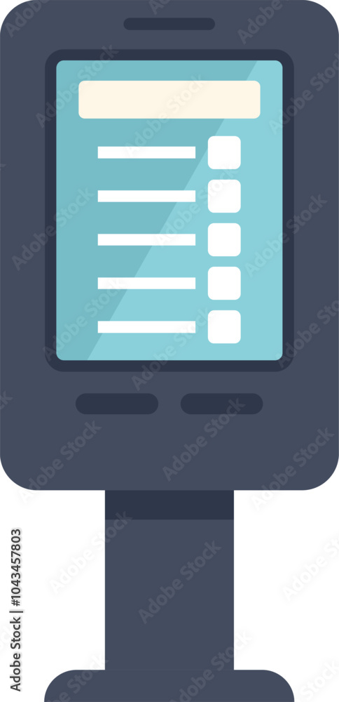 Poster interactive kiosk with big touchscreen displaying menu, modern digital terminal, electronic device v