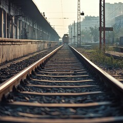 Fototapeta premium Railroad at the railway station. The train is away.