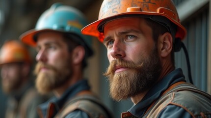 Fototapeta premium Portrait of a construction worker man with helmet hard worker at work