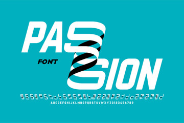 Passion. Modern font design with some alternate letters, alphabet and numbers vector illustration