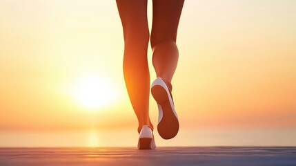 A serene silhouette of a woman walking towards a vibrant sunset on a peaceful beach, capturing the essence of relaxation and freedom in nature's beauty.