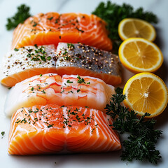 The plate of fish and lemon slices.