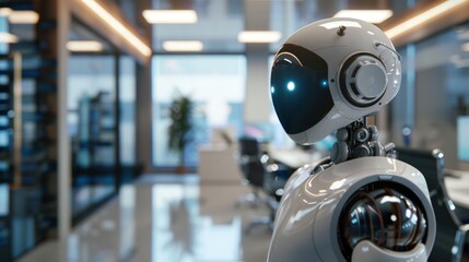 Sleek robot assistant helping in an office environment
