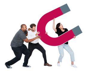 Png People holding horseshoe magnet, transparent background