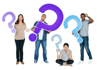 Png Diverse people holding question mark icons, transparent background