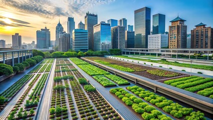 rooftop farm flourishing against skyscrapers backdrop