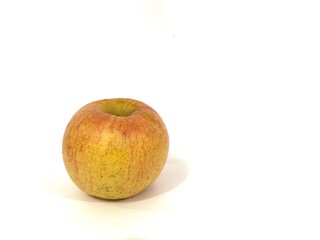 A single fresh apple fruit with red and yellow color and stripes pattern isolated on white background