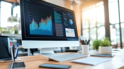Naklejka premium Customer retention strategies being planned on a computer screen, with customer data analytics showing loyalty and engagement trends