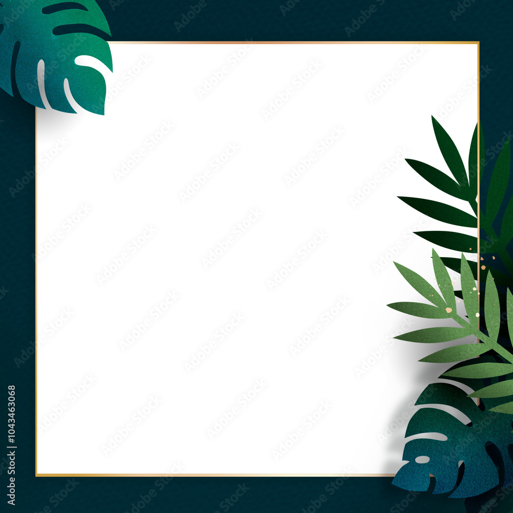 Poster monstera leaf pattern on a dark green frame design element
