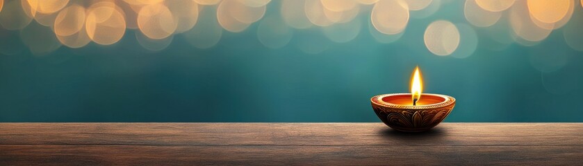 A serene image of a decorative oil lamp glowing warmly against a soft, blurred background, evoking a sense of peace and tranquility.