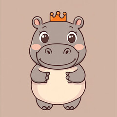A cartoonish looking female hippopotamus with a crown on its head. The elephant is smiling and he is happy. 