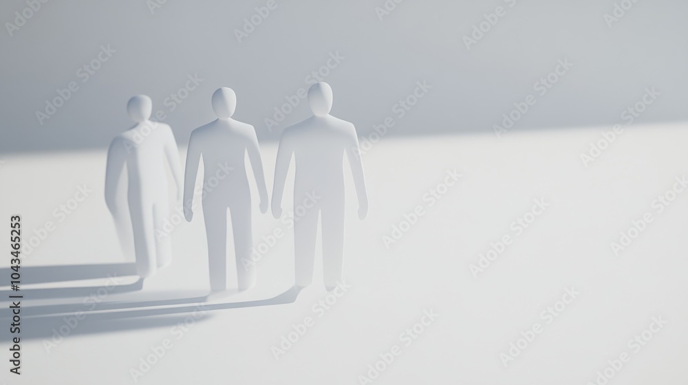 Poster a minimalist depiction of four abstract figures standing together, symbolizing unity and collaborati
