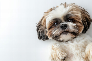 Adorable Shih Tzu Dog Portraits with Fluffy Fur and Playful Expressions, Isolated on White Background with Ample Copy Space for Design Use