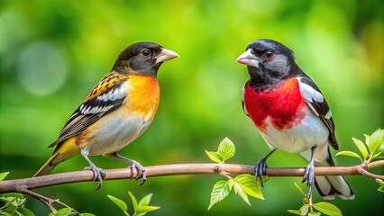Fototapeta premium Rose breasted grosbeak and Baltimore Oriole in the wild